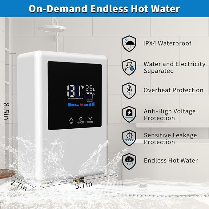 Tankless Water Heater Electric, 5500W 110V Instant Hot Water Heater with Remote