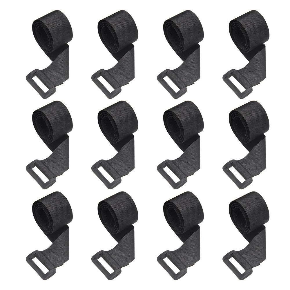 12pcs Reusable Cinch Straps 1"x19.7" Hook and Loop Cable Securing Straps, Black