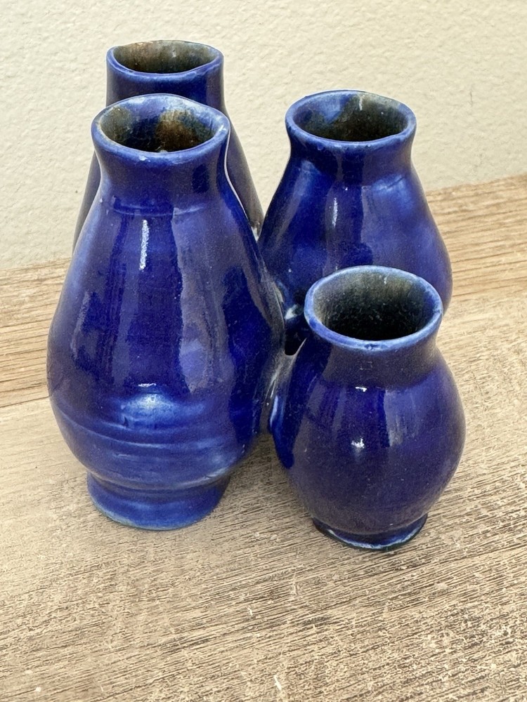 Studio Pottery Cluster Vases Cobalt Blue