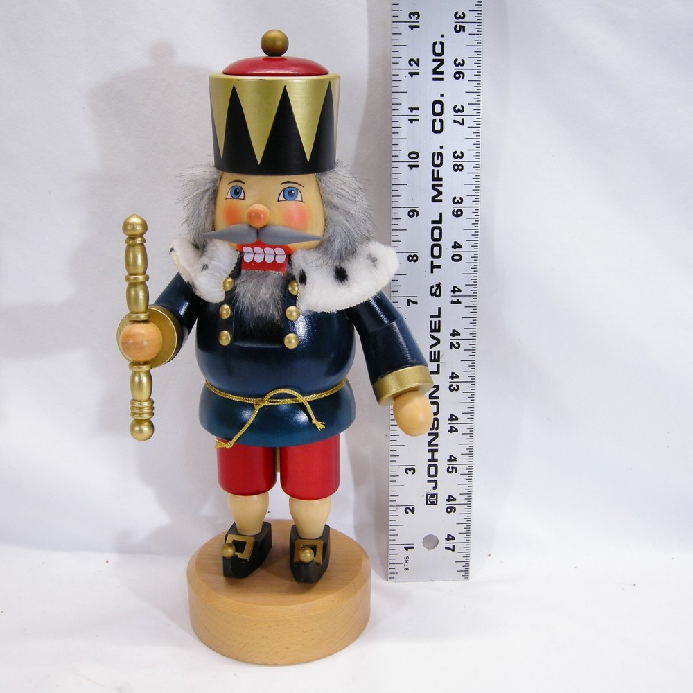Seiffener Nutcracker Blue King Crown Scepter German Nutcracker 13" - VGC