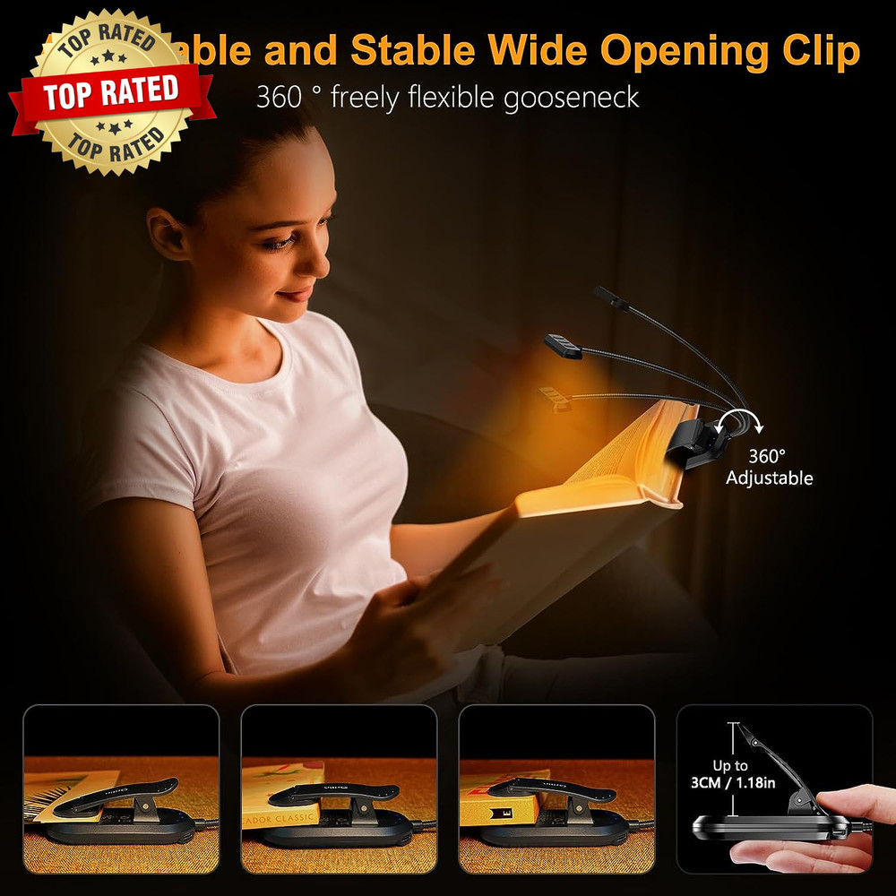 Rechargeable Book Light for Reading in Bed with 19 LED &Memory Function-Eye Cari