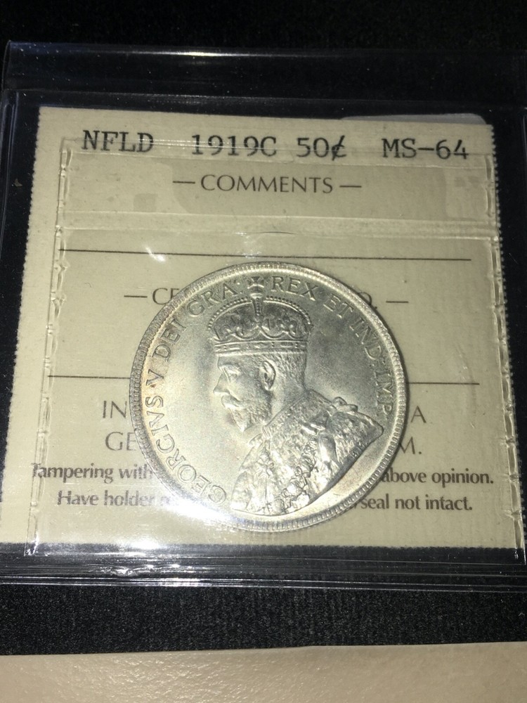 1919C Newfoundland, ¢50 Cent, ICCS Graded, **MS-64**
