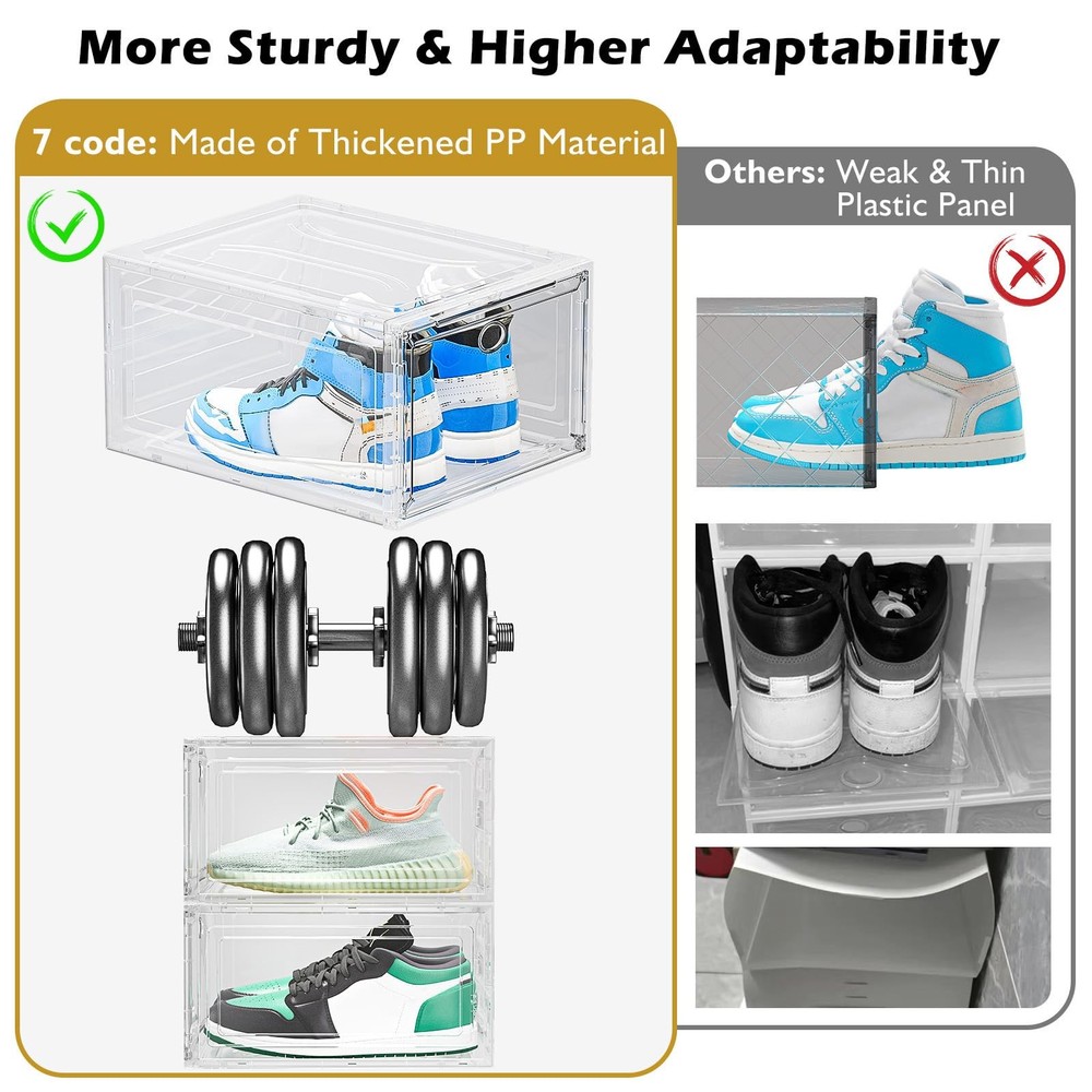 7 code Large Clear Shoe Boxes Organizer【Thicker Material】 9 pcs, White