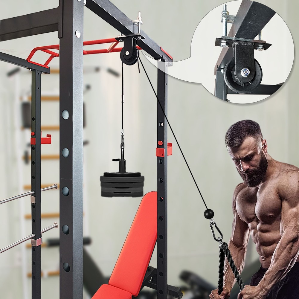 Power Rack Single Pulley System Attachment LAT Pulldown Machine Cable for Home