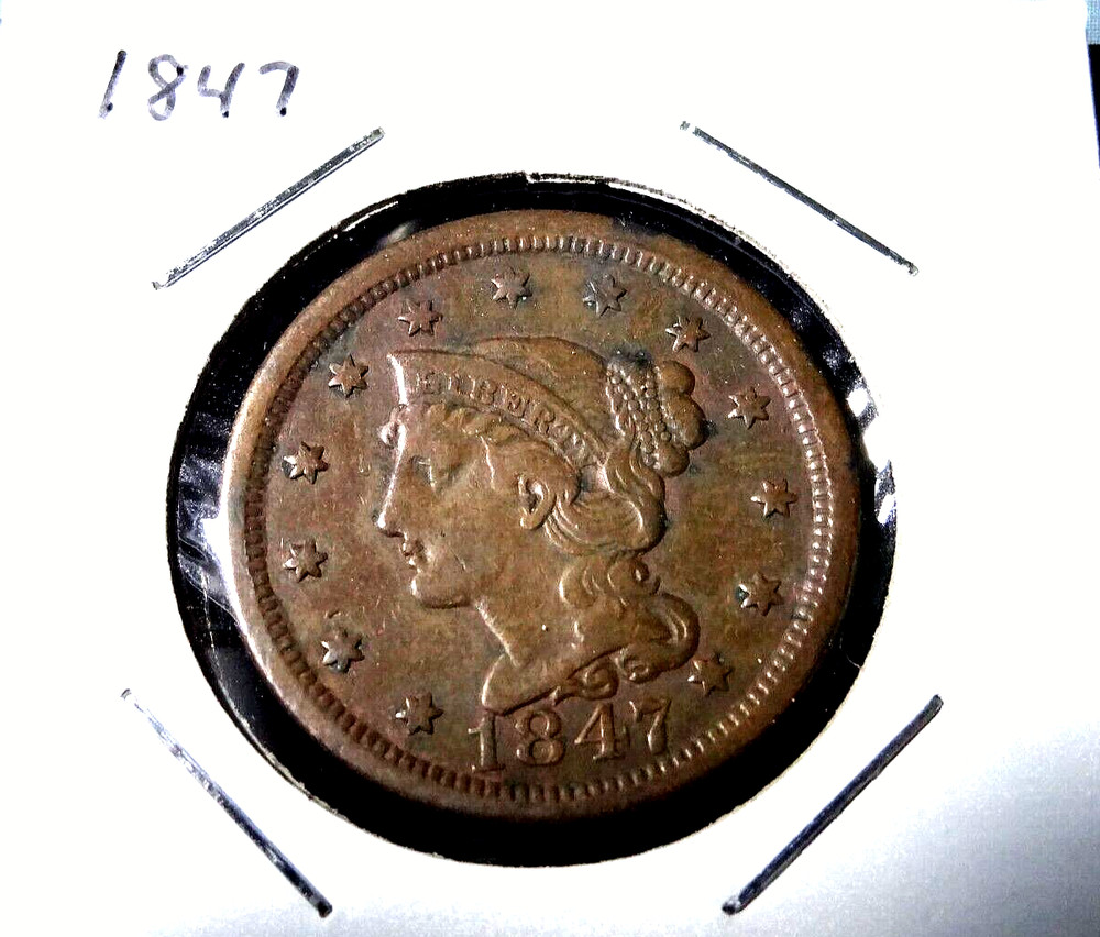 1847 US Coronet Large Cent Copper Coin