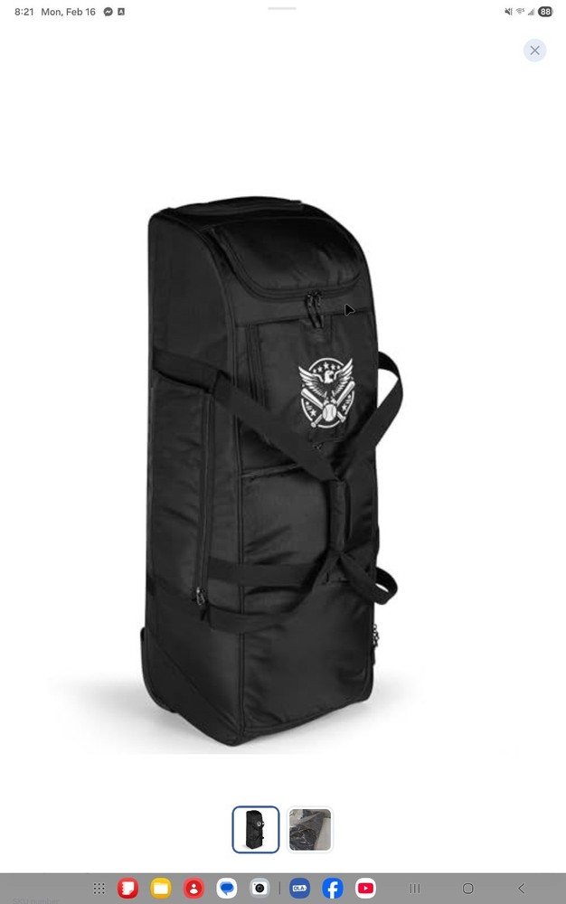 Black Catcher Bag for Baseball & Softball, Polyester, Carry Handle, Strap