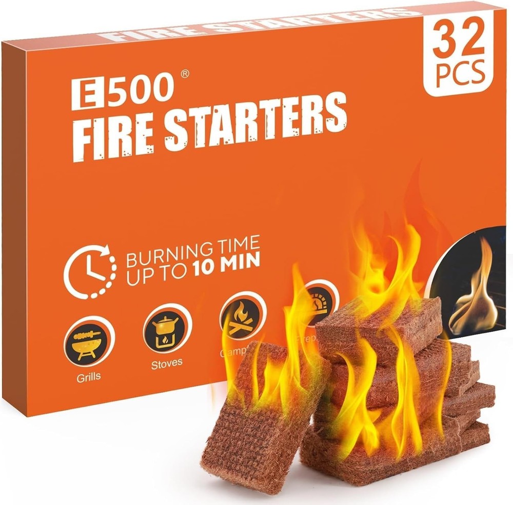 Natural Fire Starters - 32 Extra-Large Pine Cubes for Reliable Ignition