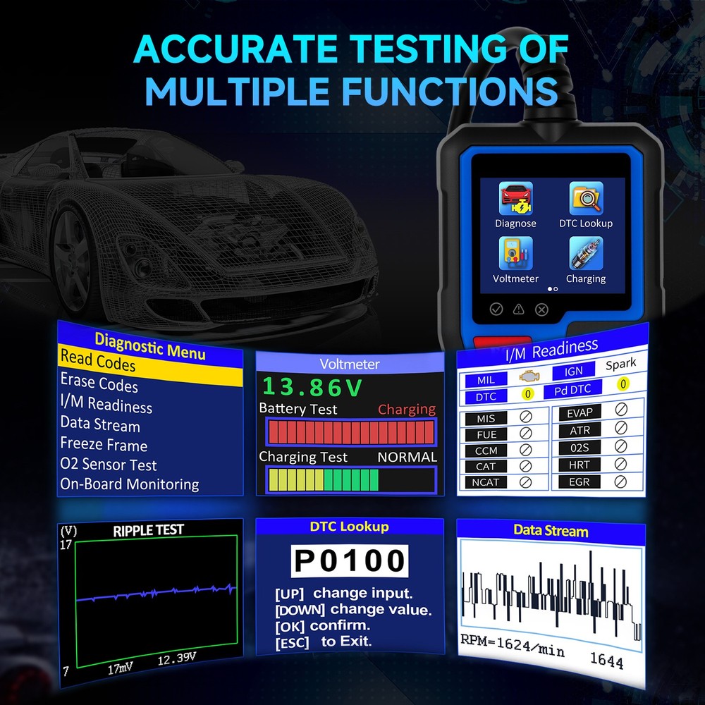AT300 Car Code Reader Code Scanner Check Engine Fault for All OBDII Protocol