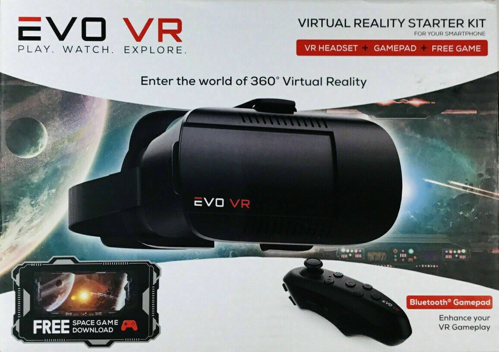 NEW EVO VR Virtual Reality Starter Kit, VR Headset Bluetooth Controller Game Pad