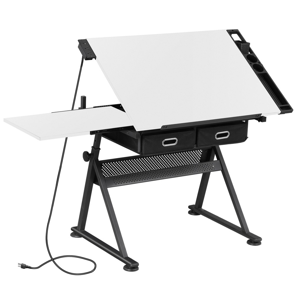 Drafting Table and Stool Set with Adjustable Height Artist Drawing Table White