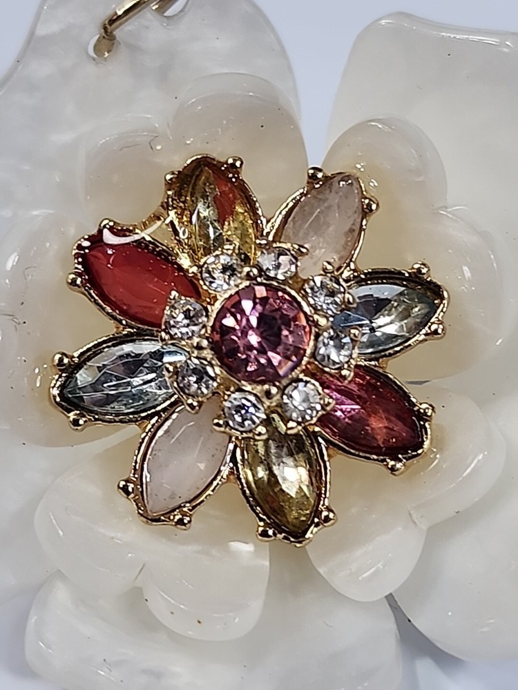 Flower Pendant White Pearlized Outer Petals Multi-Color HARD PLASTIC