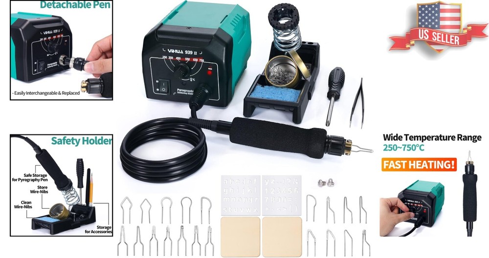 Versatile Pyrography Tool Station - Adjustable Temp, 20 Nibs, Accessories