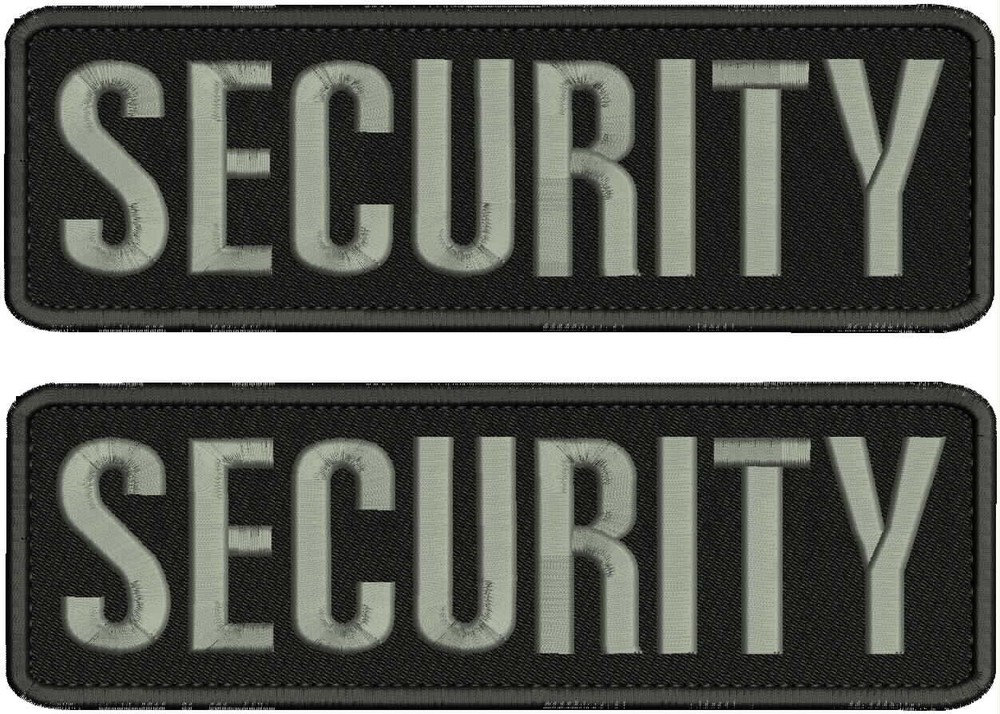 SECURITY 2 embroidery patches 3''x10'' hook on back GREY ON BLACK