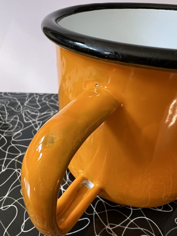 ORANGE Enamelware "Enjoy Camping" Metal Mug / Cup