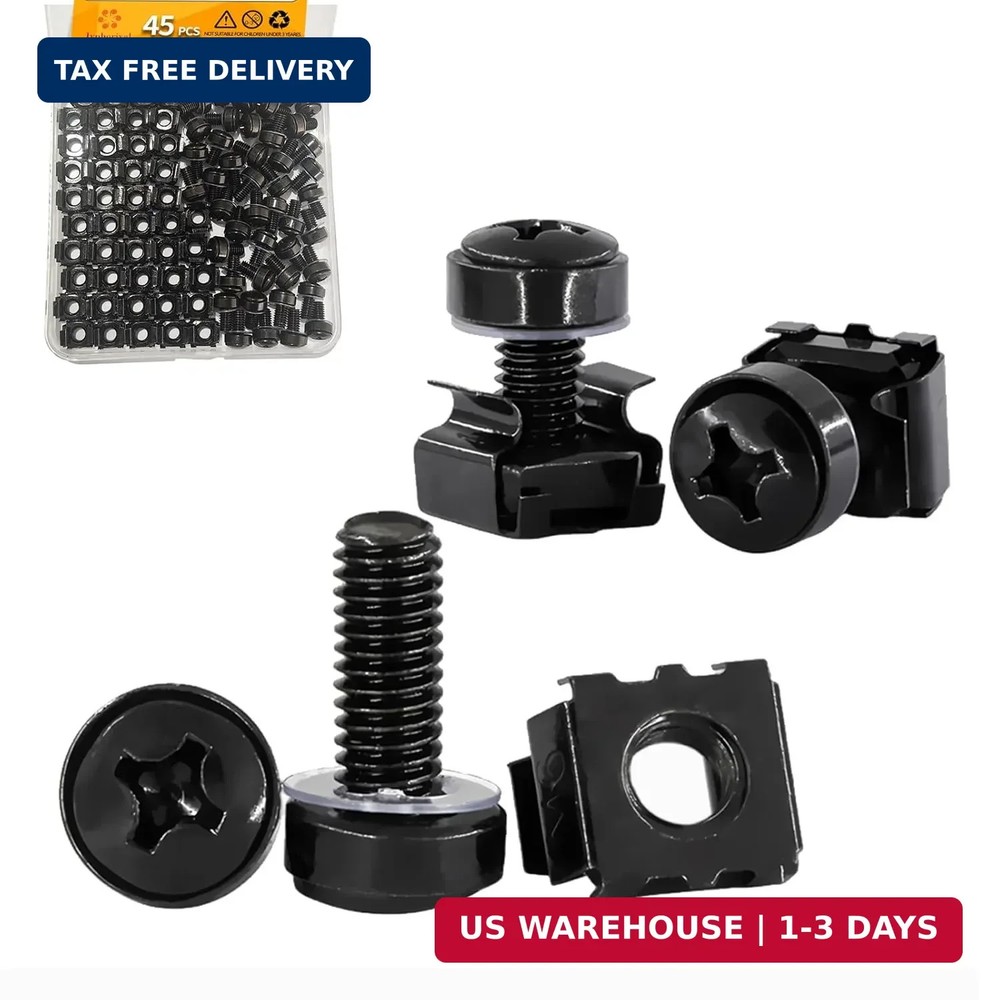 45 Pack M6 x 16mm Rack Mount Screws Cage Nuts and Washers for Server Rack Black