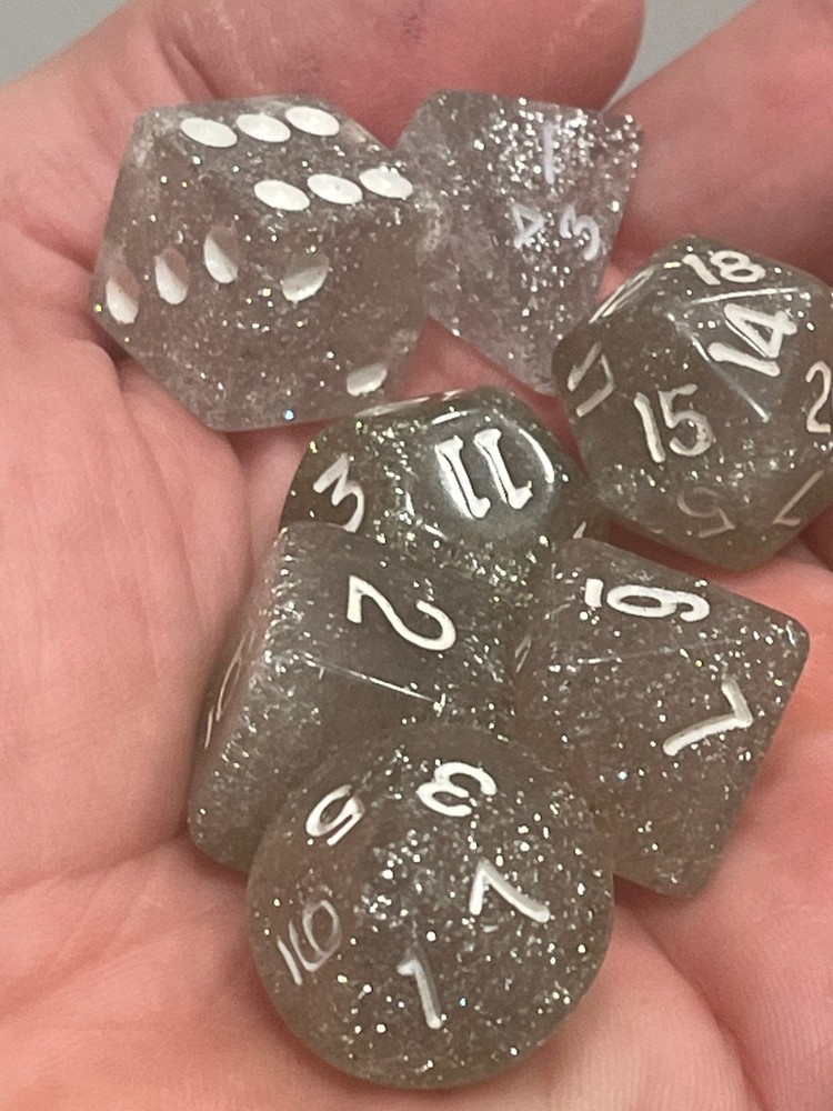 Vintage Armory set silver glitter rpg d&d dice 120323@
