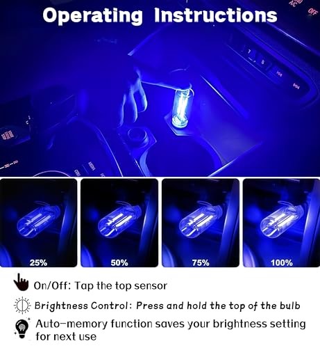 LED Car Interior Light, Touch Control USB Night Lamp, Retro Style Blue Light