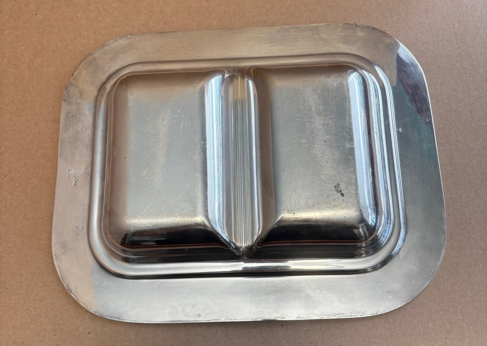 Silver Plated Metal Dish with 2 Rectangular Divided Compartments