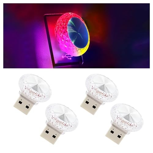 4PCS USB LED Car Interior Atmosphere Lamp, Portable Multicolor Quick Flash