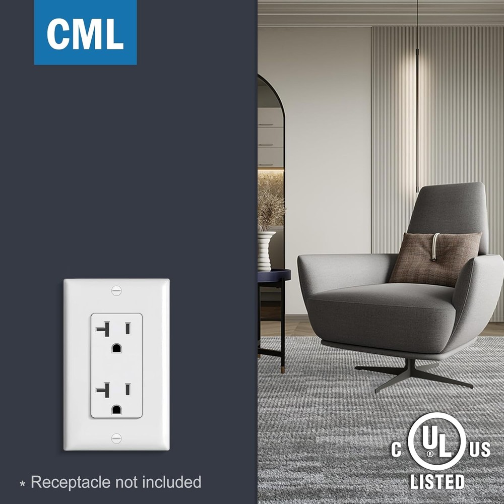 CML Decorator Wall Plates, 50 Pack Electrical 1-Gang 50 Pack, Gloss White