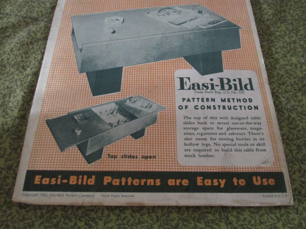 Easi-Bild Build It Yourself PATTERN COMPLETE NO. 140 Sliding Top Table Storage