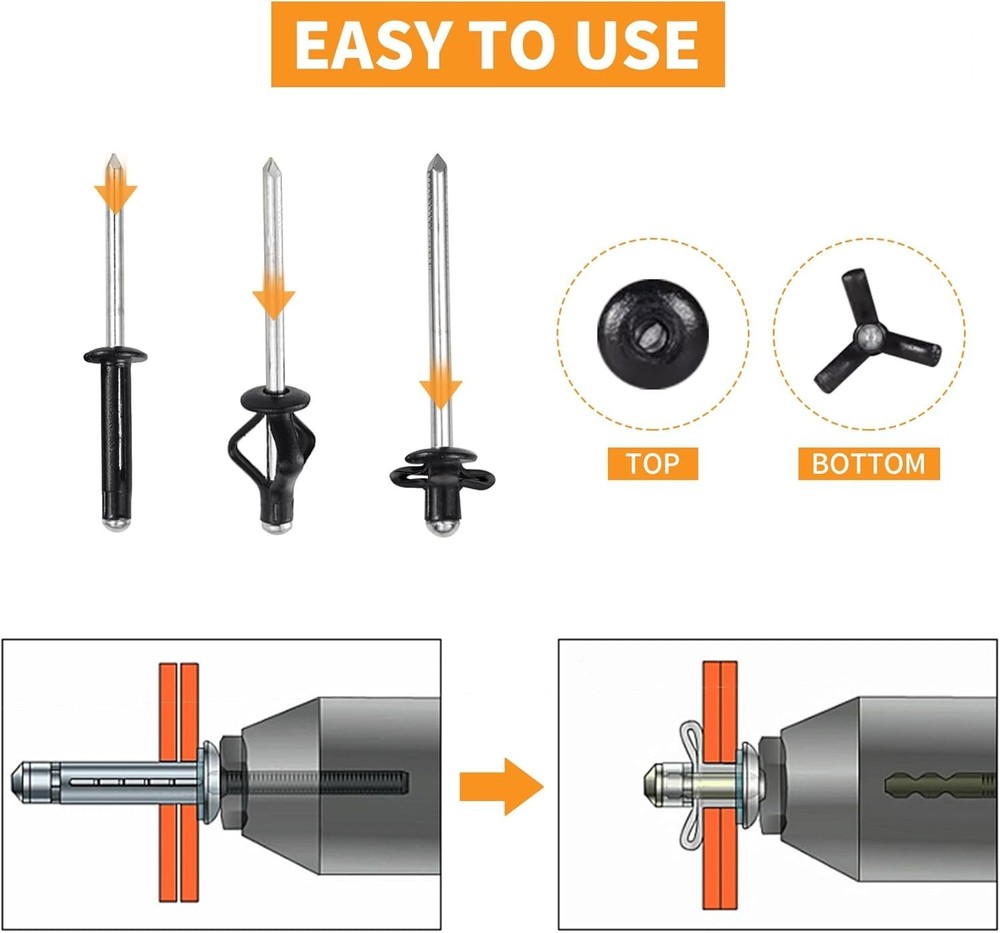 3/16" x 5/8" Tri-Fold Rivets Assortment - 60Pcs,Black Tri-fold Exploding Pop.