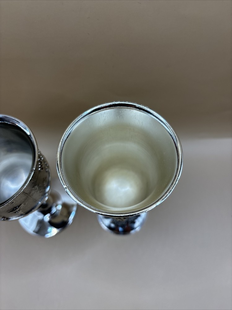 Vintage Kiddush Jewish Goblet Pair Grape Pattern & Wine Blessing Cup