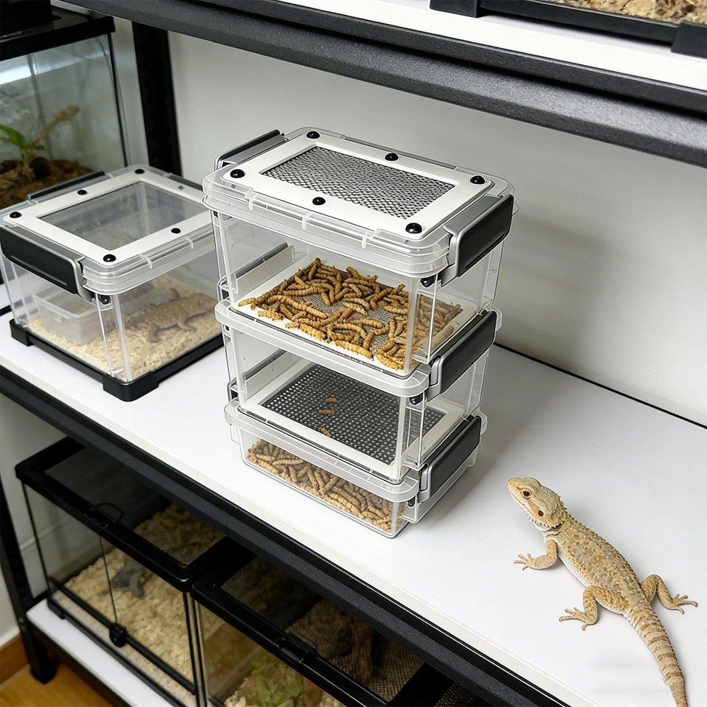 Mealworm Breeding Kit 3-Layer Silkworm Feeder Bin Corn Worm Breeder Box
