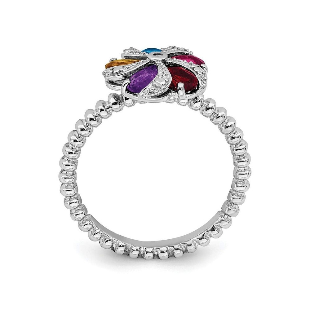 Solid Sterling Silver Stackable Expressions Gemstone & Diamond Ring 8