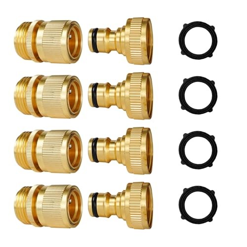 Garden Hose Quick Connect, 4 Set Solid Brass 3/4 Inch GHT Thread Garden 4 Pack