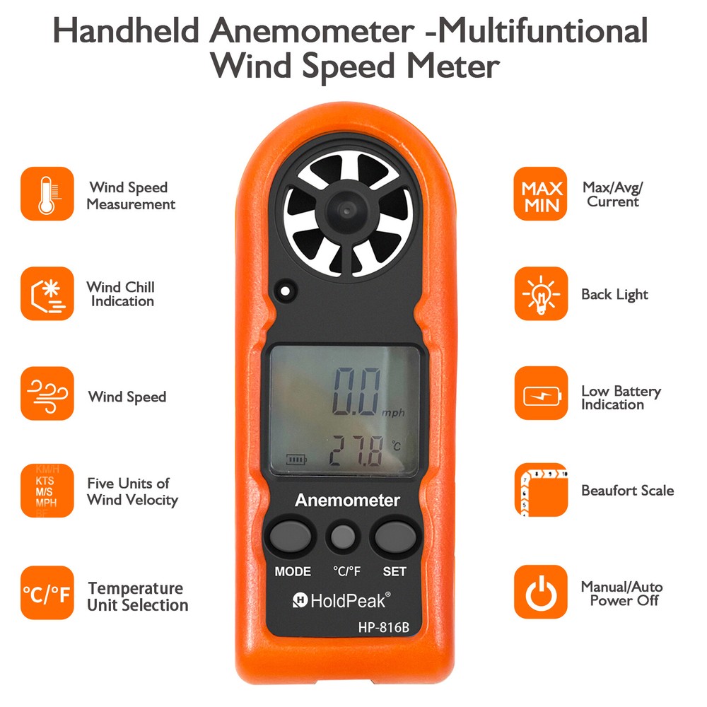 Digital LCD Air Wind Speed Anemometer with Moisture Meter Detector Testing Set