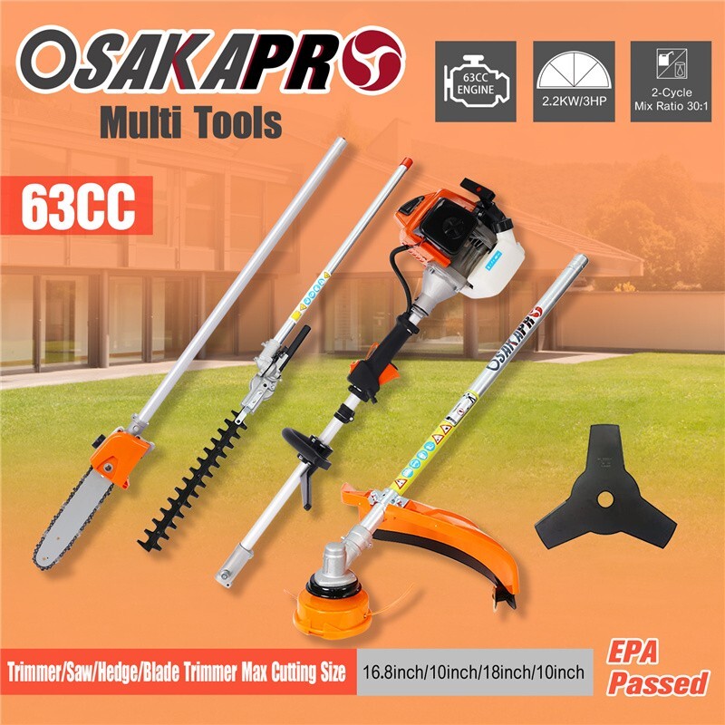 4 in 1 Multi-Functional Trimming Tool ，63CC 2-Cycle Garden Tool System with Gas