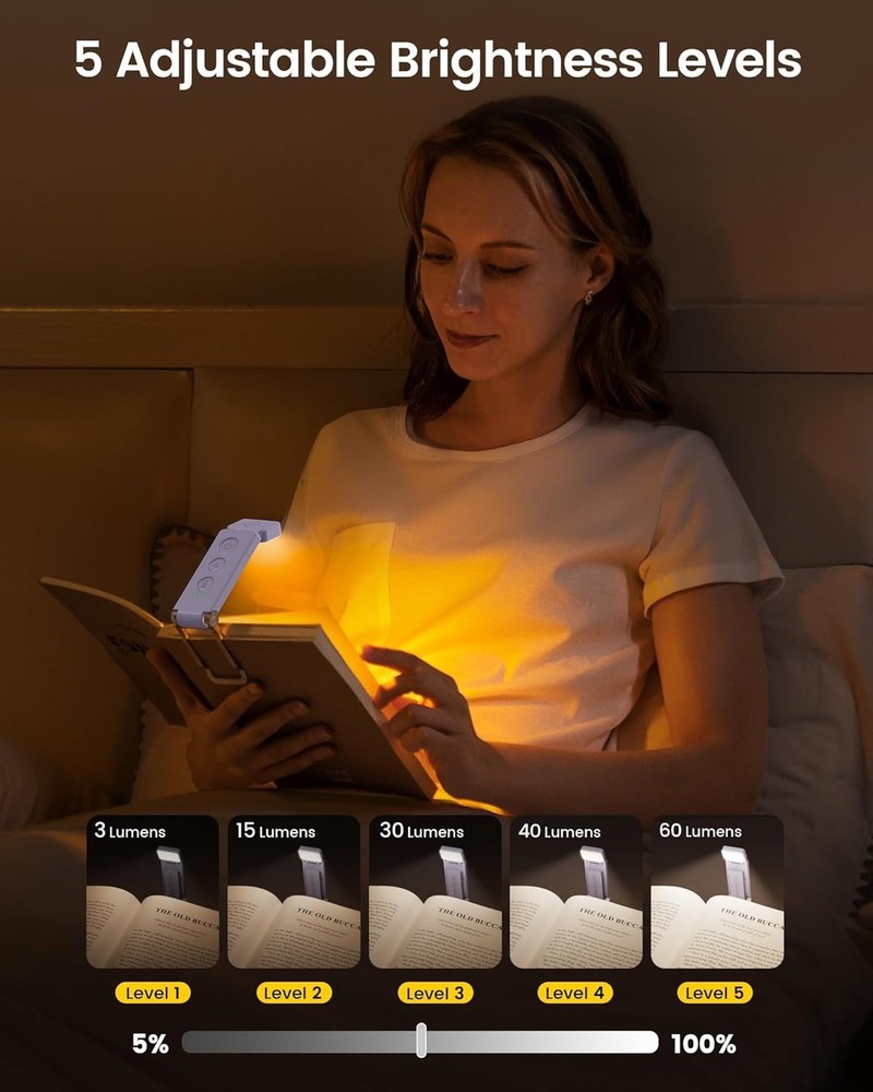 Eye-Caring 100Hrs LED Reading Light with Adjustable Angles for Night Reading