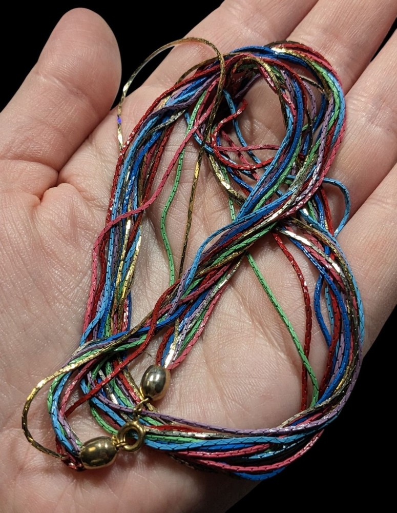 Vintage Rainbow Multistrand Metallic Thread Necklace