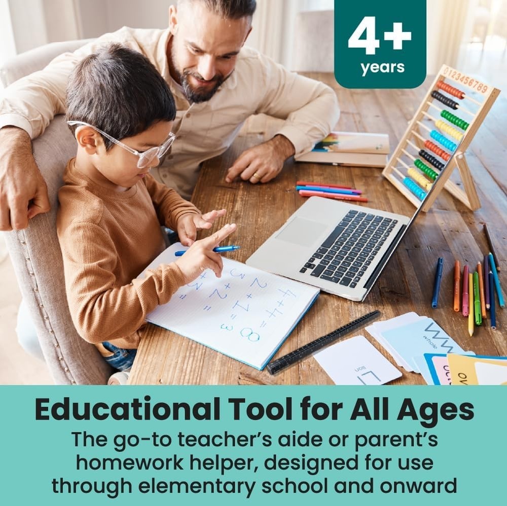 MeasureMate Learning Ruler, Four-Sided Math Tool for Students, Teaching Black