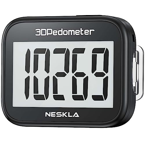 3D Pedometer for Walking, Simple Step Counter with Large Digital Display, Black