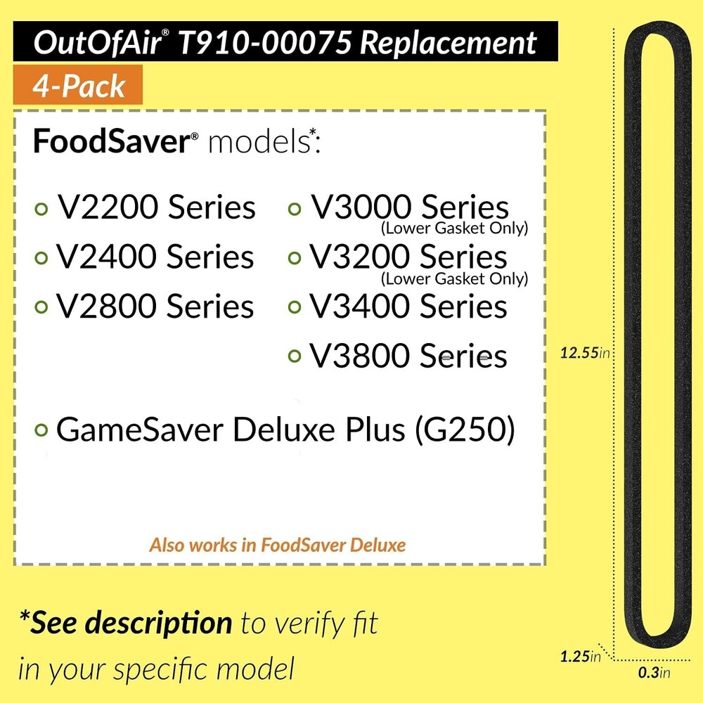 Upper & Lower Gasket Replacement for FoodSaver Models - 4 Durable Foam Gaskets