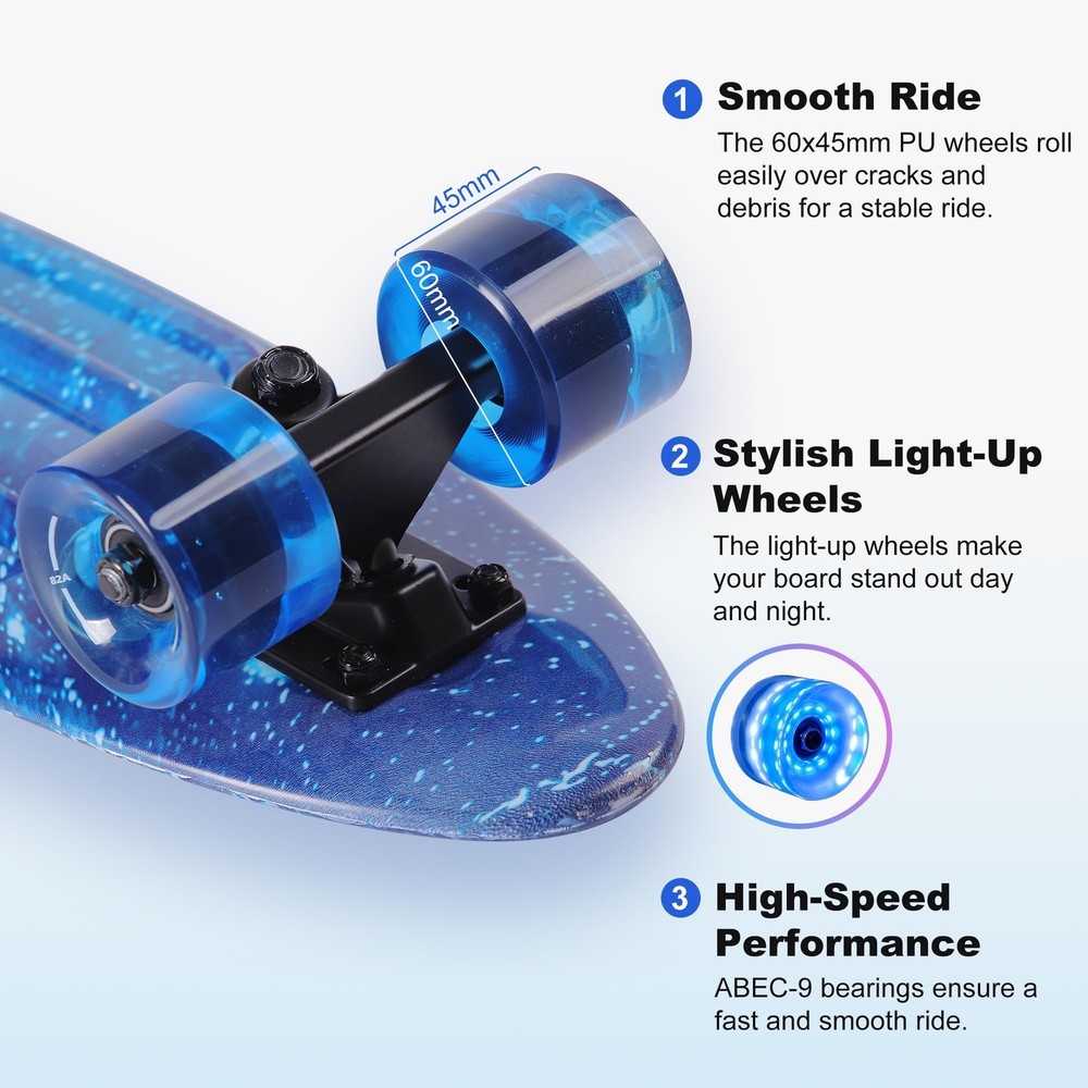 Kids Skateboard Set with Light-Up Wheels–Complete Beginner Kit Includes Full ...