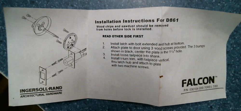Falcon Deadbolt, REPLACEMENT PARTS (D861) FS