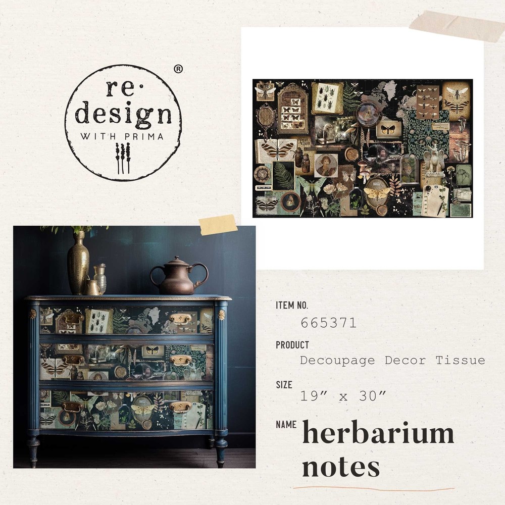 Herbarium Notes | Décor Decoupage Tissue| 19"x 30" | Redesign with Prima