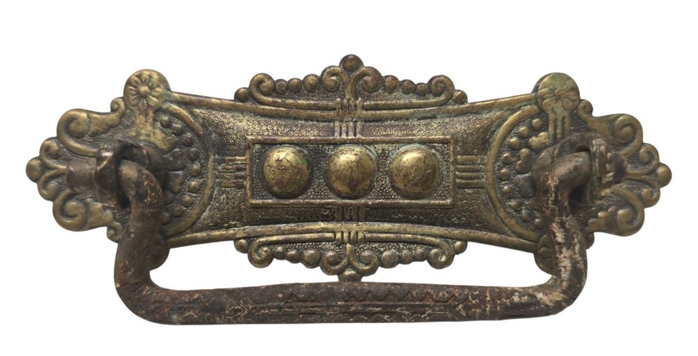 5, 1870s Victorian Solid Brass Bail Drawer Pull 4 5/8" Length