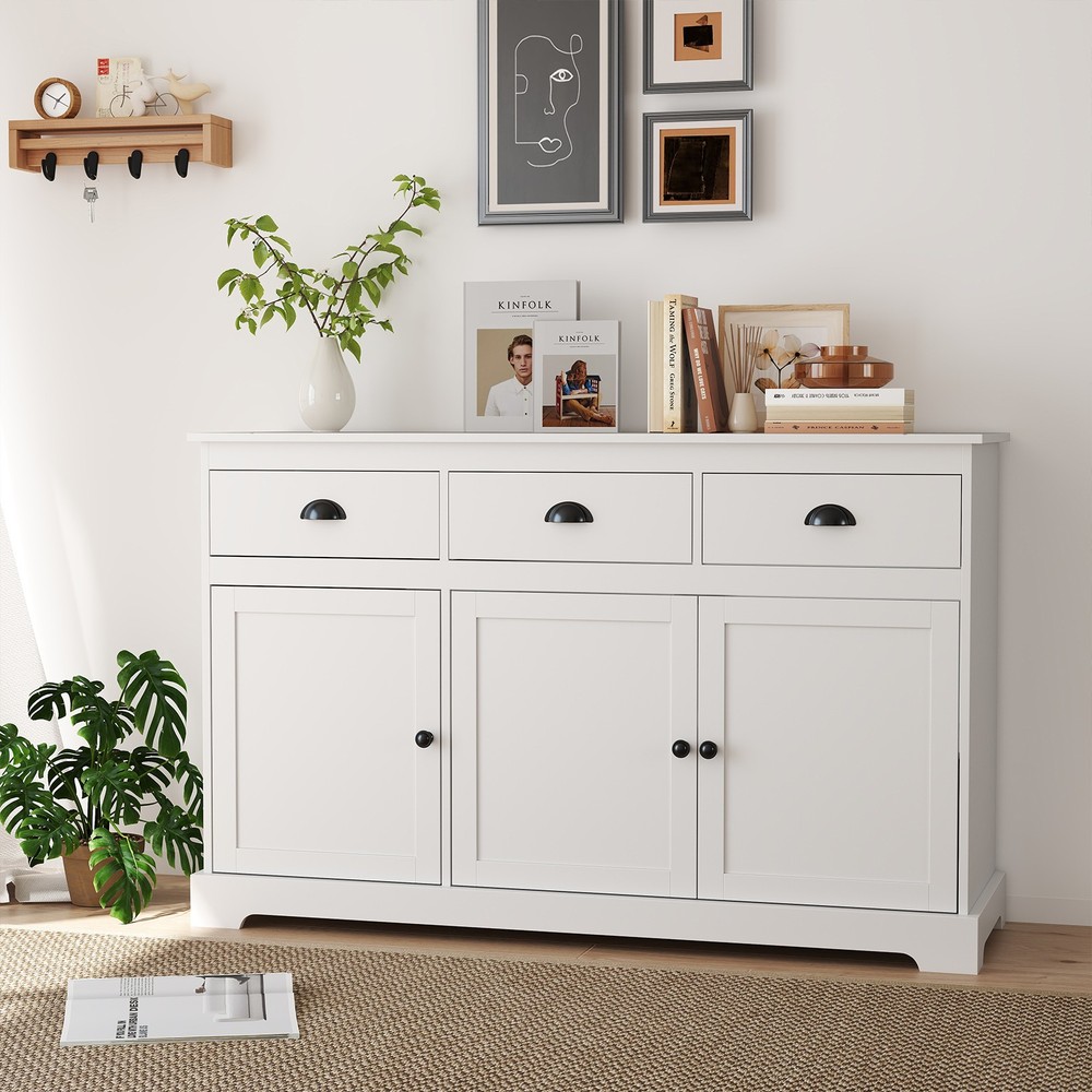 3 Drawers Sideboard Buffet Table Storage Console Cabinet Entryway Cupboard White