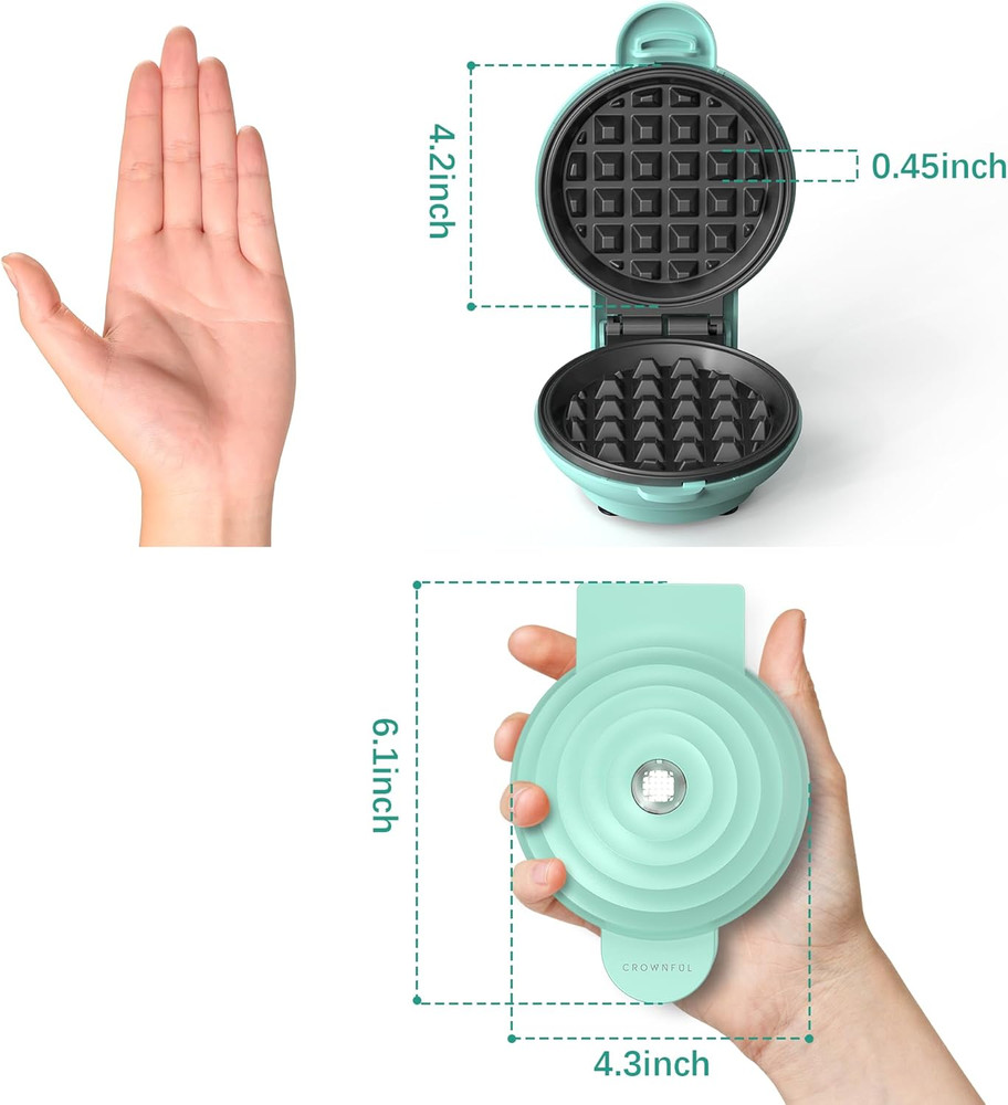 CROWNFUL Mini Waffle Maker, 4" Chaffle Maker with Compact Design, Easy to Clean,