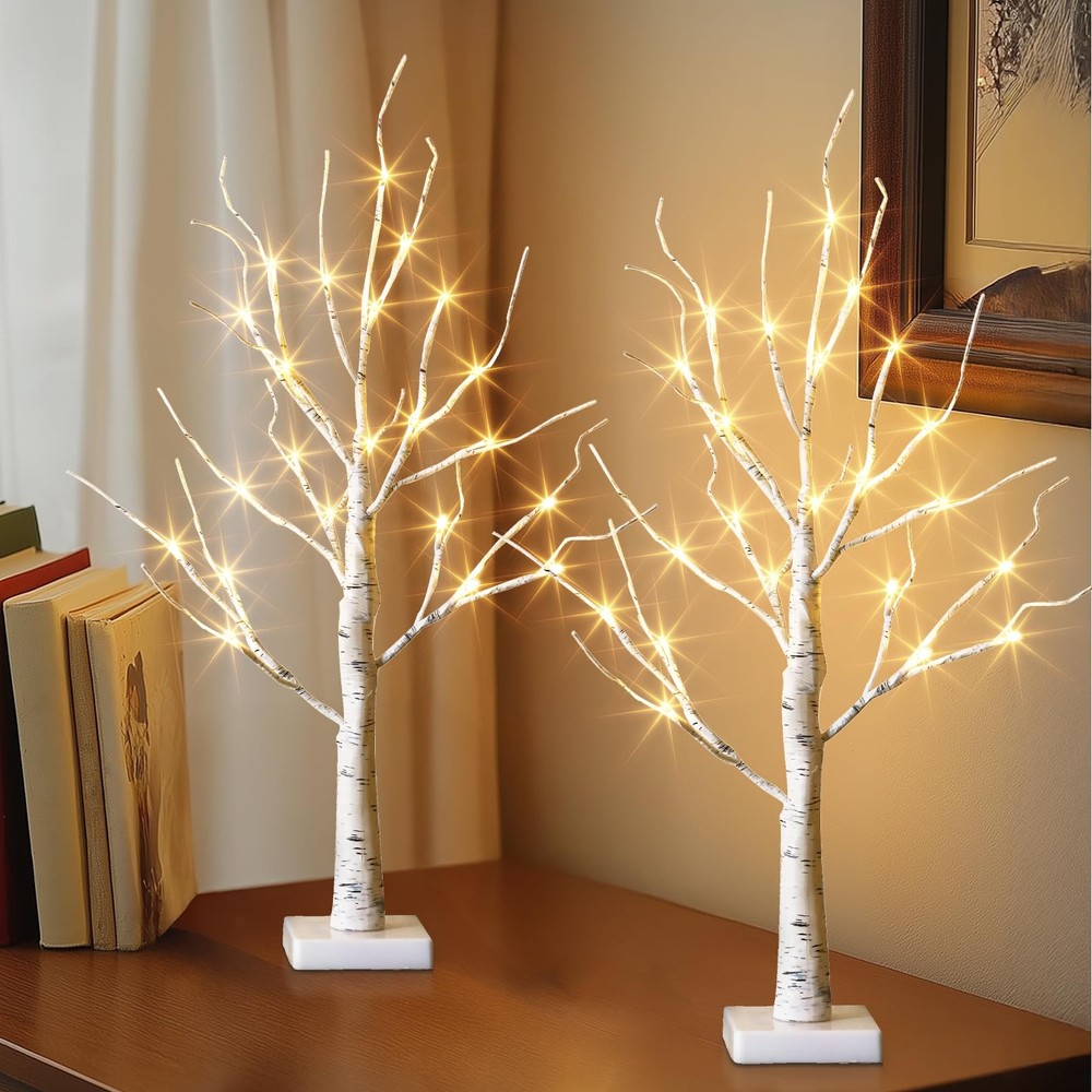 EAMBRITE Lighted Birch Tree Easter Decorations for Home, 2Pack 24 2ft, White