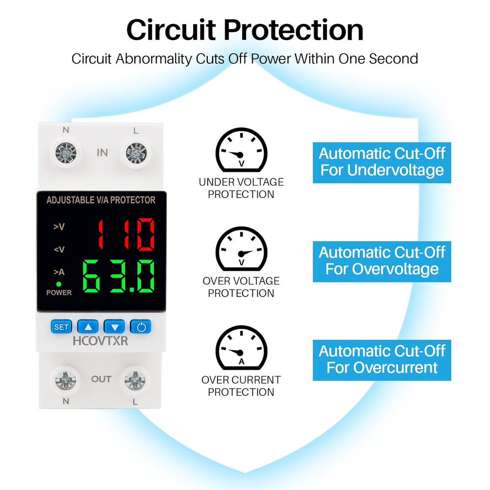 Over and under Voltage Protector Adjustable 110V 63A Voltage Regulator with LED