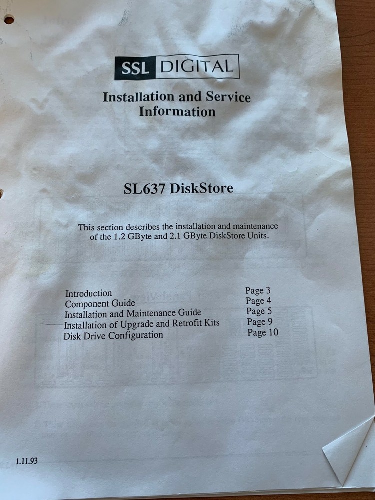 SSL SL637Disk Store Installation and Service Information Solid State Logic