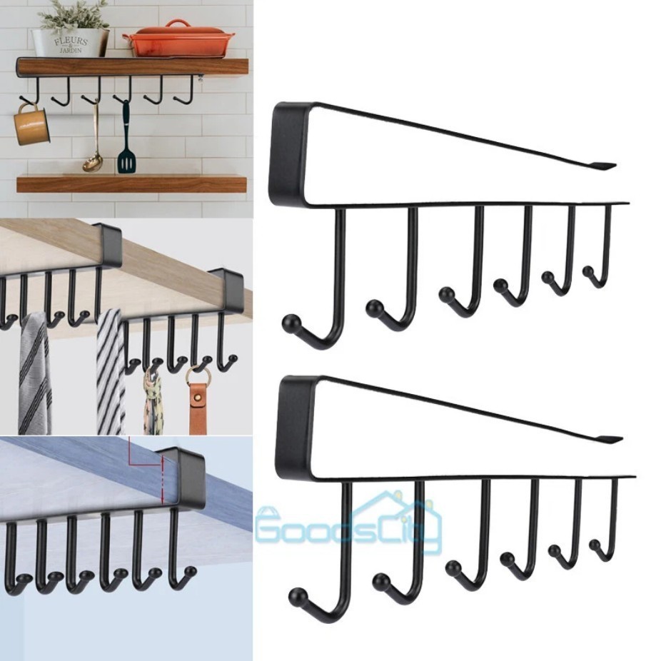 2P Under-Shelf Mug Holder Rack – Kitchen Cabinet Coffee Cup Storage Hooks-%%