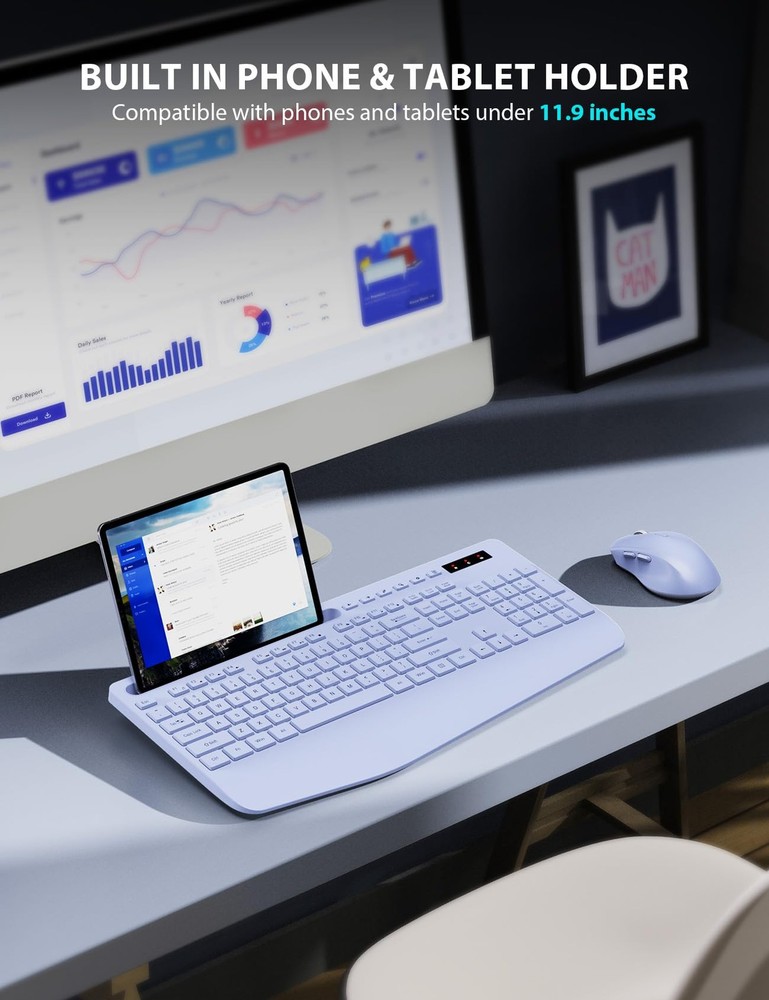 Wireless Keyboard and Mouse Combo - Full-Sized Ergonomic Keyboard with Wrist ...