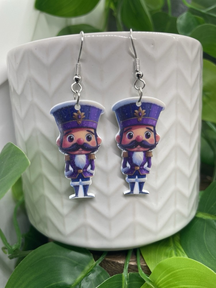 2” Silver-tone Acrylic Nutcracker Retro Boho Earring Set  New Free Ship B5443