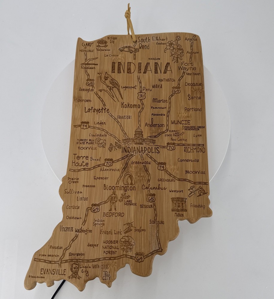 Totally Bamboo Destination Indiana State Shaped Serving and Cutting Board